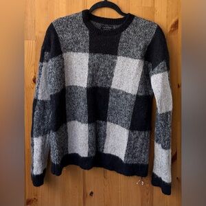 Lucky Brand Women's Checkered Black & Tan Long Sleeve Crew Neck Sweater - Size S